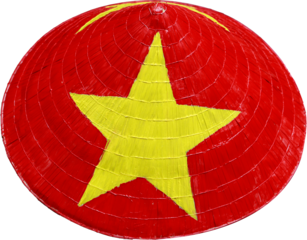 A Vietnamese conical hat painted with the Vietnamese flag on a transparent background to celebrate National Day