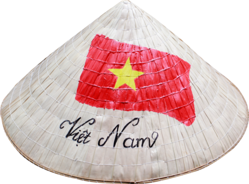 A Vietnamese conical hat painted with the Vietnamese flag on a transparent background to celebrate National Day - Powered by Adobe