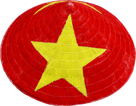 A Vietnamese conical hat painted with the Vietnamese flag on a transparent background to celebrate National Day - Powered by Adobe