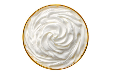 Creamy swirl of yogurt in a bowl, top view