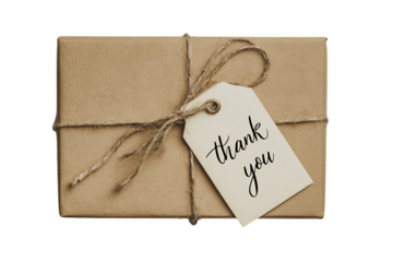 Kraft paper package with thank you tag.