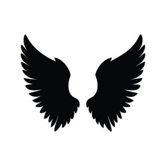 Black Silhouette Wings Design Illustration on Isolated White Background Creative Concept, angel wings spread open silhouette vector illustration