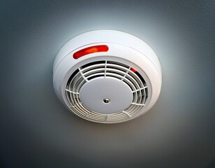 a modern circular smoke detector with a white finish and red indicator light essential for fire safety in homes and buildings