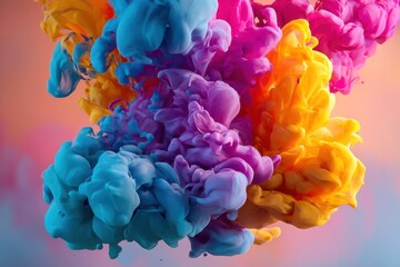 Obraz premium Colorful Ink Cloud Exploding in Water Abstract Design Background Vivid Pigment Motion and Flow for Creative Projects