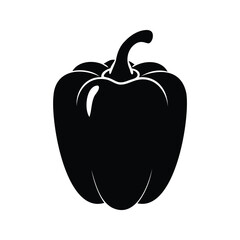 Stylized black and white image of a symmetrical bell pepper with stem, bell pepper silhouette vector illustration