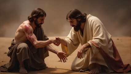 Jesus helping a person with leprosy