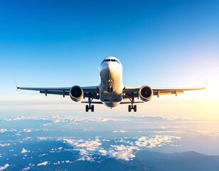 Airplane in flight above clouds