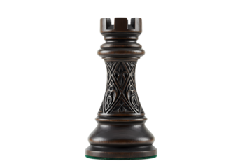 Dark Bronze Chess Rook: Intricate Detail, Isolated on White