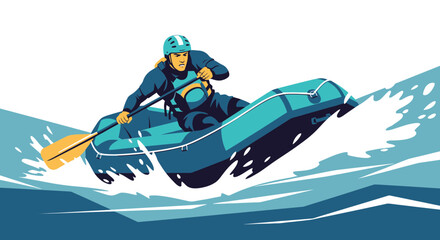 Whitewater Rafting Adventure Depicted In Flat Illustration Style With Energetic Movement