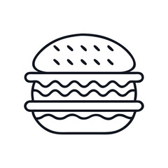 Burger icon drawing of simple hamburger food in black outline style, burger grill icon vector illustration