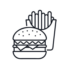 Iconic monochrome burger and fries illustration conveying simplicity and deliciousness, burger with fries icon vector illustration
