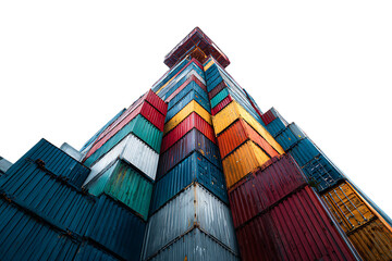 High angle view of colorful stacked cargo containers.
