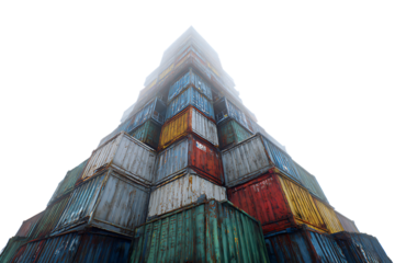 Stack of colorful shipping containers forming a pyramid.