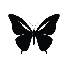 Black butterfly silhouette on a white background, a beautiful and simple insect, butterfly wings symmetrical silhouette vector illustration