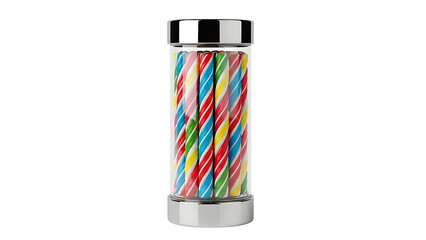 Colorful candy sticks in glass jar container sweet treats confectionery shop display food photography  100 on transparent background