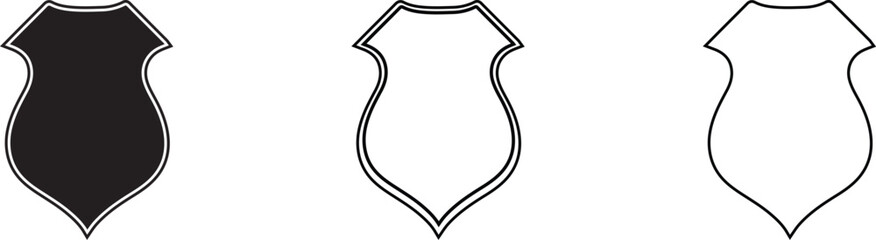 Three shield icons in black and white different fill styles