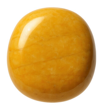 Smooth yellow jasper pebble with glossy finish