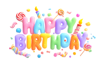 Colorful Happy Birthday message with sweets