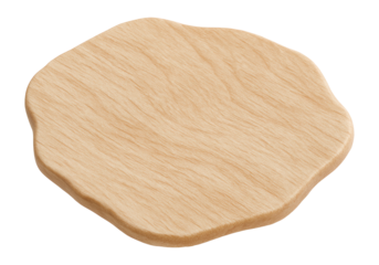 Flat wood chip with a light beige color and irregular shape