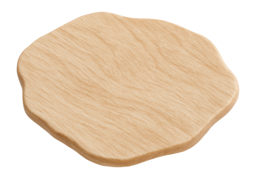 Flat wood chip with a light beige color and irregular shape