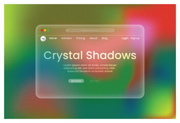 web design, Crystal Shadows, landing page Red Green Blue gradient glowing frosted glass UI template with luminous transparent blur effect futuristic creative interface modern website layout concept