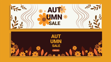 Autumn discount flyer with decorative leaves and promotional design