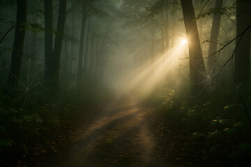 Naklejka premium Sentier Brumeux Ensoleille