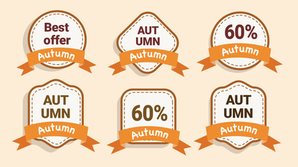Autumn discount label set with ribbon elements and typography