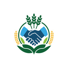 Agriculture Business Logo with Handshake and Wheat Ears – Organic Farming and Partnership Symbol