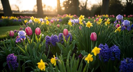 Spring Garden Flowers in Full Bloom.