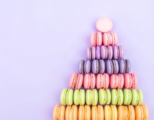 Colorful macarons arranged in a pyramid shape