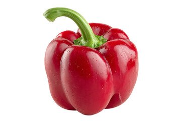 Single red bell pepper isolated on black background
