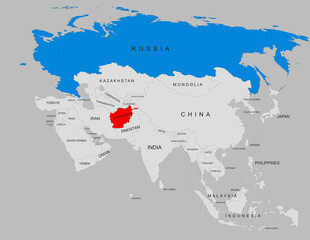 Afghanistan and Russia political map showing borders and geography