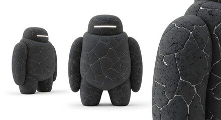 Fantasy black rock golem characters with silver cracks Golem Robot Stone Creature Dark Black Cracked Textured Kintsugi Glow Abstract Modern