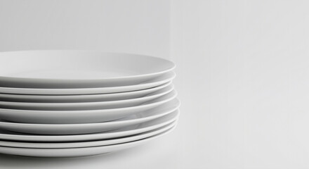 Stack of White Ceramic Dinner Plates Clean Presentation for E-Commerce Food Service and Restaurant Use on Isolated Background