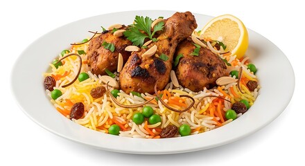 Chicken Biryani with Aromatic Rice and Vegetables.