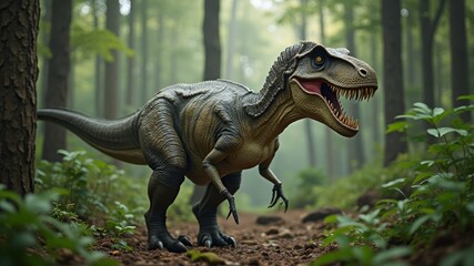 Obraz premium Ein T-Rex im Wald - Ein Dinosaurier