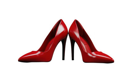 A pair of elegant red high heel shoes with stiletto heels, isolated on a transparent background, symbolizing fashion and glamour