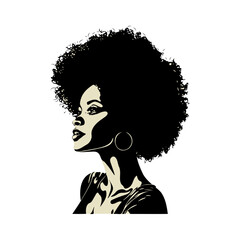 Elegant Black woman with voluminous afro hairstyle and hoop earrings, captured in a sophisticated profile view, embodying style and confidence.
