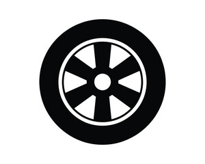Obraz premium Black tire alloy wheel vector car or automobile icon for apps and websites.