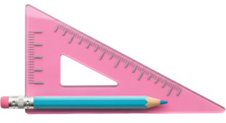 Isolated Pink Triangle Ruler with Pencil