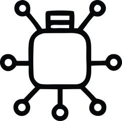 Abstract digital connection icon representing network nodes and central processor unit symbol