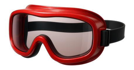 Pair of red safety goggles with panoramic view