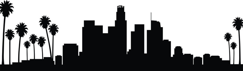 Los Angeles skyline silhouette with palm trees, vector illustration for travel, tourism, city landmarks, California culture, urban design, architecture, and modern artwork