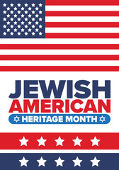 Jewish American Heritage Month. Celebrated annual in May. Jewish American contribution to the history United States. Star of David. Israel symbol. Poster, card, banner and background. Vector