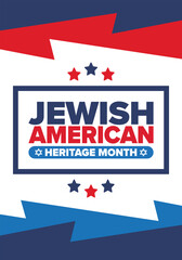 Jewish American Heritage Month. Celebrated annual in May. Jewish American contribution to the history United States. Star of David. Israel symbol. Poster, card, banner and background. Vector
