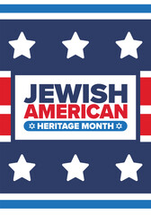 Jewish American Heritage Month. Celebrated annual in May. Jewish American contribution to the history United States. Star of David. Israel symbol. Poster, card, banner and background. Vector