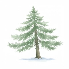 Fototapeta premium Watercolor Illustration of a Single Evergreen Tree with Light Snow Isolated on White