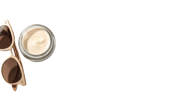 Creamy sunscreen and sunglasses, a summer concept