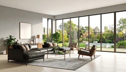 Modern living room with garden view
